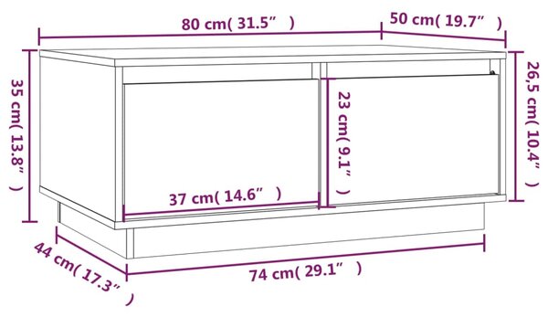 VidaXL Τραπεζάκι Σαλονιού Μαύρο 80 x 50 x 35 εκ. από Μασίφ Ξύλο Πεύκου