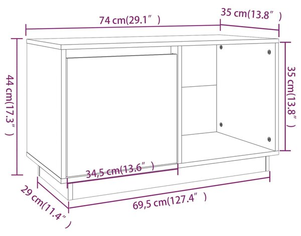 VidaXL Έπιπλο Τηλεόρασης Γκρι 74x35x44 εκ. από Μασίφ Ξύλο Πεύκου