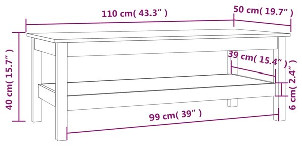 VidaXL Τραπεζάκι Σαλονιού Γκρι 110x50x40 εκ. από Μασίφ Ξύλο Πεύκου