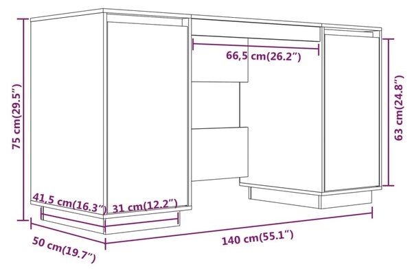 VidaXL Γραφείο Καφέ Μελί 140 x 50 x 75 εκ. από Μασίφ Ξύλο Πεύκου