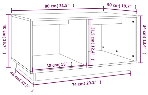 VidaXL Τραπεζάκι Σαλονιού Γκρι 80 x 50 x 40 εκ. από Μασίφ Ξύλο Πεύκου