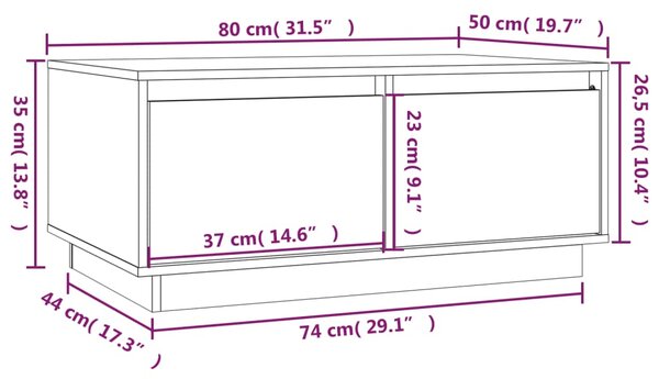 VidaXL Τραπεζάκι Σαλονιού 80 x 50 x 35 εκ. από Μασίφ Ξύλο Πεύκου