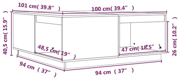 VidaXL Τραπεζάκι Σαλονιού Λευκό 100x101x40,5 εκ. από Μασίφ Ξύλο Πεύκου