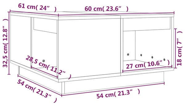 VidaXL Τραπεζάκι Σαλονιού 60x61x32,5 εκ. από Μασίφ Ξύλο Πεύκου