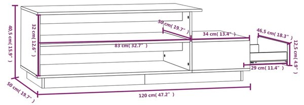 VidaXL Τραπεζάκι Σαλονιού Καφέ Μελί 120x50x40,5 εκ. Μασίφ Ξύλο Πεύκου