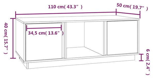 VidaXL Τραπεζάκι Σαλονιού Γκρι 110 x 50 x 40 εκ. από Μασίφ Ξύλο Πεύκου