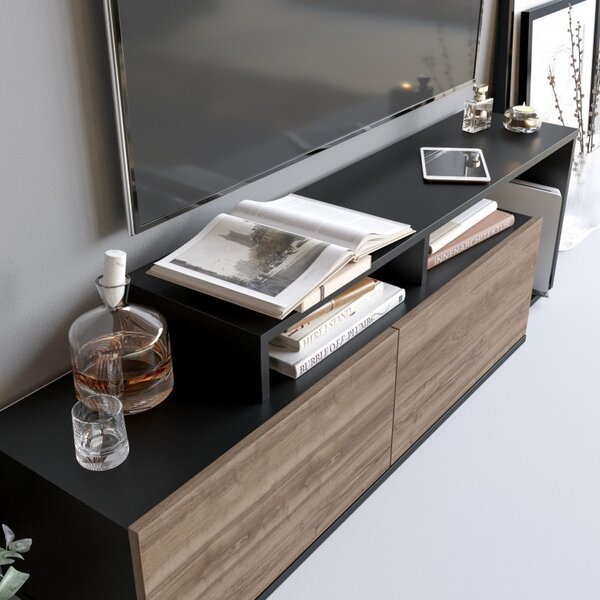 Έπιπλο TV Nexera-Μαύρο, Walnut