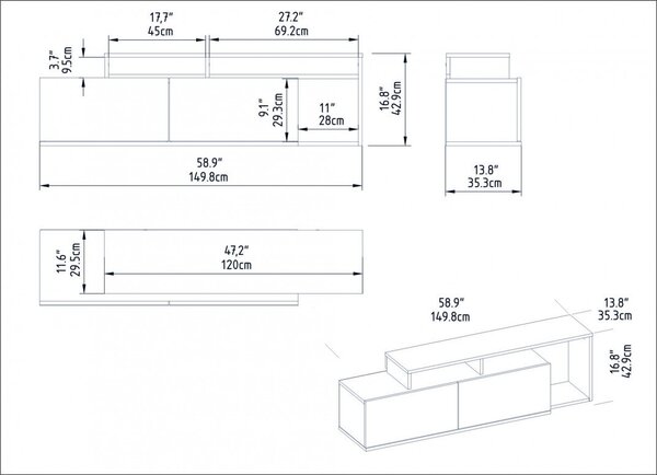 Έπιπλο TV Nexera-Μαύρο, Walnut