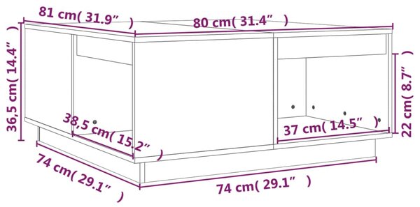 VidaXL Τραπεζάκι Σαλονιού Γκρι 80x81x36,5 εκ. από Μασίφ Ξύλο Πεύκου