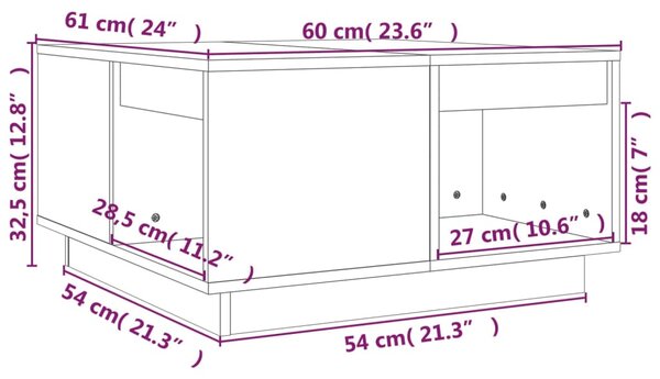 VidaXL Τραπεζάκι Σαλονιού Λευκό 60x61x32,5 εκ από Μασίφ Ξύλο Πεύκου