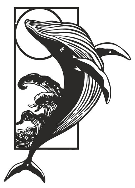 Μεταλλικό διακοσμητικό τοίχου Whale, Μαύρο, 0.2x38x50 cm
