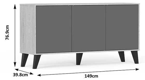 Μπουφές Billie, Ανθρακί, 40x149x77 cm