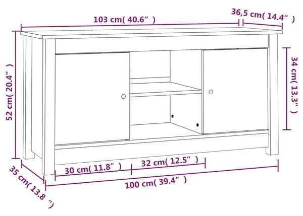 VidaXL Έπιπλο Τηλεόρασης Μαύρο 103x36,5x52 εκ. από Μασίφ Ξύλο Πεύκου