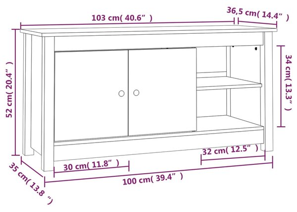 VidaXL Έπιπλο Τηλεόρασης Μελί Καφέ 103x36,5x52εκ από Μασίφ Ξύλο Πεύκου