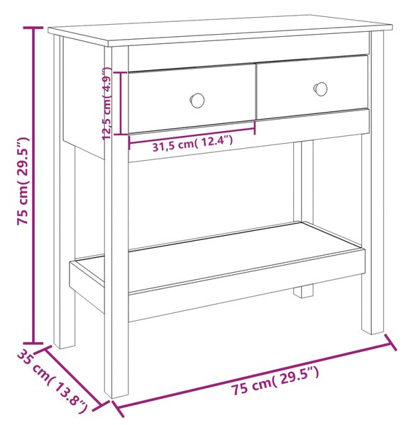 VidaXL Τραπέζι Κονσόλα Καφέ Μελί 75 x 35 x 75 εκ. Μασίφ Ξύλο Πεύκου