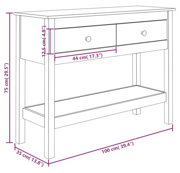 VidaXL Τραπέζι κονσόλα Καφέ μελί 100x35x75 εκ. Μασίφ Ξύλο Πεύκου