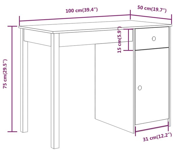 VidaXL Γραφείο Καφέ Μελί 100x50x75 εκ. από Μασίφ Ξύλο Πεύκου