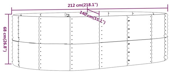 VidaXL Ζαρντινιέρα Γκρι 212x140x68 εκ. Ατσάλι Με Ηλεκτρ. Βαφή Πούδρας