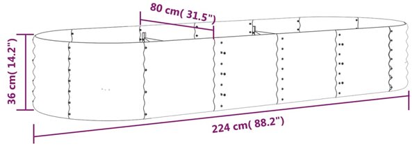 VidaXL Ζαρντινιέρα Γκρι 224x80x36 εκ Ατσάλι με Ηλεκτρ. Βαφή Πούδρας