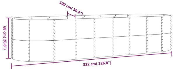 VidaXL Ζαρντινιέρα Πράσινη 322x100x68εκ Ατσάλι με Ηλεκτρ. Βαφή Πούδρας