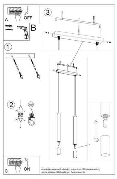 Κρεμαστό φωτιστικό Wezyr, Μαύρο, 30x6x120 cm