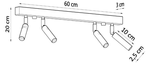Πλαφονιέρα Eyetech, Μαύρη, 60x3x20 cm