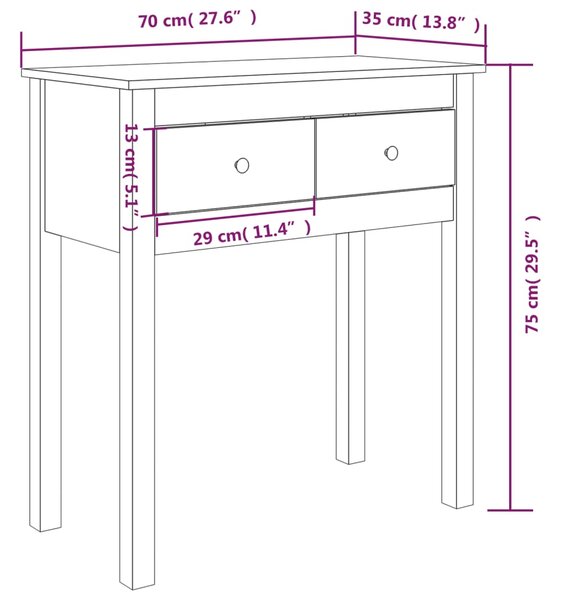 VidaXL Τραπέζι Κονσόλα Καφέ Μελί 70x35x75 εκ. Μασίφ Ξύλο Πεύκου