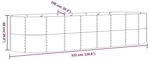 VidaXL Ζαρντινιέρα Γκρι 322x100x68 εκ. Ατσάλι με Ηλεκτρ. Βαφή Πούδρας