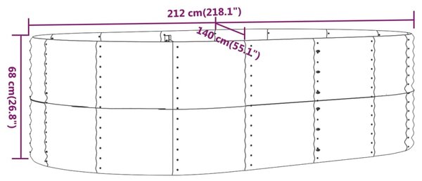 VidaXL Ζαρντινιέρα Ασημί 212x140x68 εκ. Ατσάλι Με Ηλεκτρ. Βαφή Πούδρας