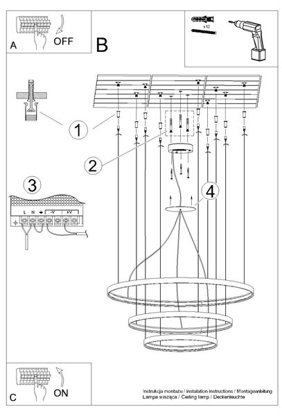 Πολυέλαιος LED Rio 55x78x110, Χρυσός, 4000K, 110x110x150 cm