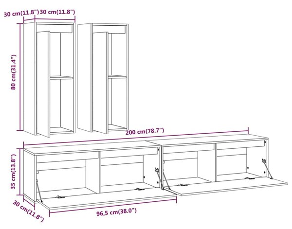 VidaXL Έπιπλα Τηλεόρασης 4 τεμ. Καφέ Μελί από Μασίφ Ξύλο Πεύκου