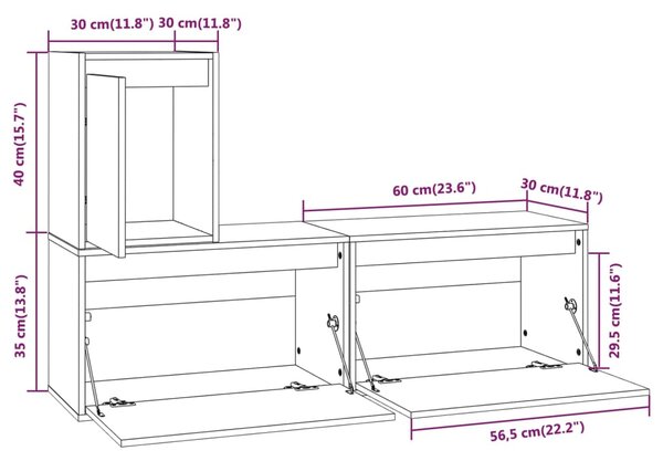 VidaXL Έπιπλα Τηλεόρασης 3 τεμ. από Μασίφ Ξύλο Πεύκου