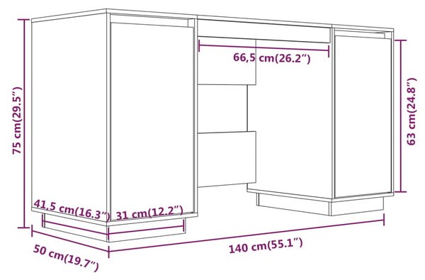 VidaXL Γραφείο Μαύρο 140 x 50 x 75 εκ. από Μασίφ Ξύλο Πεύκου