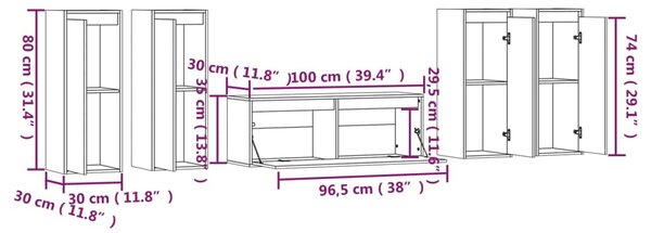 VidaXL Έπιπλα Τηλεόρασης 5 τεμ. Λευκά από Μασίφ Ξύλο Πεύκου
