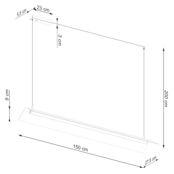 Κρεμαστό φωτιστικό LED Elva, Λευκό, 4000K, 150x27.5x200 cm