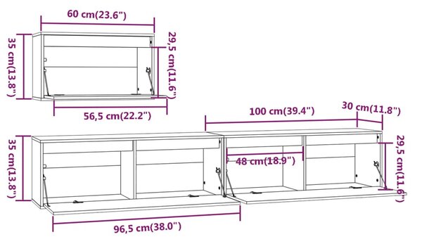 VidaXL Έπιπλα Τηλεόρασης 3 τεμ. από Μασίφ Ξύλο Πεύκου