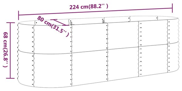 VidaXL Ζαρντινιέρα Ασημί 224x80x68 εκ. Ατσάλι με Ηλεκτρ. Βαφή Πούδρας