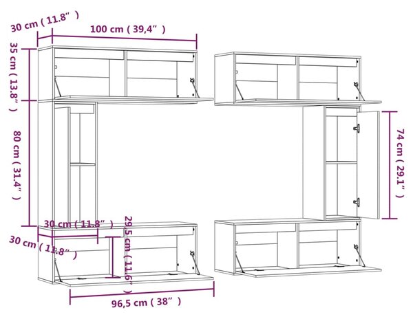 VidaXL Έπιπλα Τηλεόρασης 6 τεμ. από Μασίφ Ξύλο Πεύκου