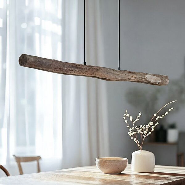 Lindby Φωτιστικό οροφής LED Nekala, μαύρο, ξύλο, μήκος 120 εκ., ρυθμιζόμενος, Ξύλου, Σαλόνι / τραπεζαρία, Ξύλο, Σκανδιναβικό