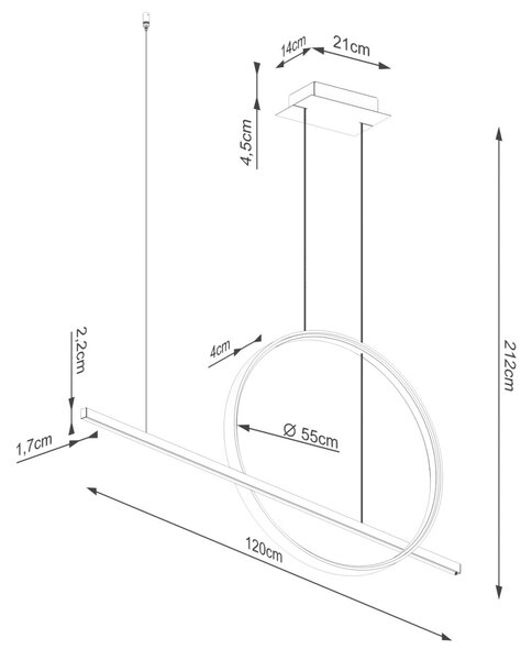 Κρεμαστό φωτιστικό LED Glad, Λευκό, 3000K, 120x20x212 cm