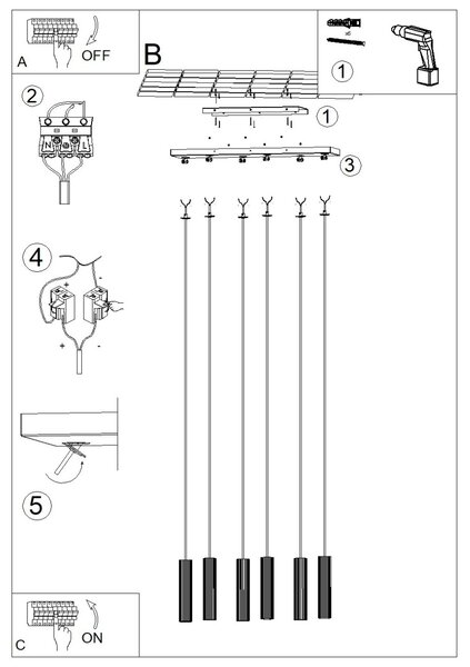 Κρεμαστό φωτιστικό LED Ivar 6L, Λευκό, 3000K, 80x20x200 cm