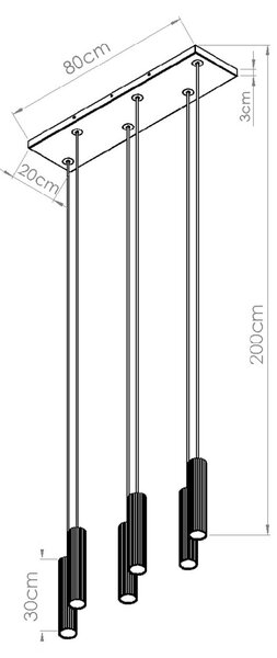 Κρεμαστό φωτιστικό LED Ivar 6L, Λευκό, 3000K, 80x20x200 cm