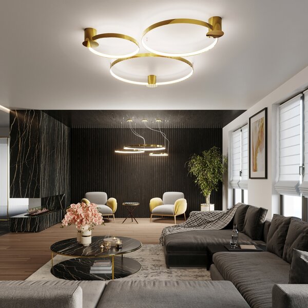 Πλαφονιέρα LED Rio, Γυαλιστερό χρυσό, 3000K, 78x87x12.5 cm