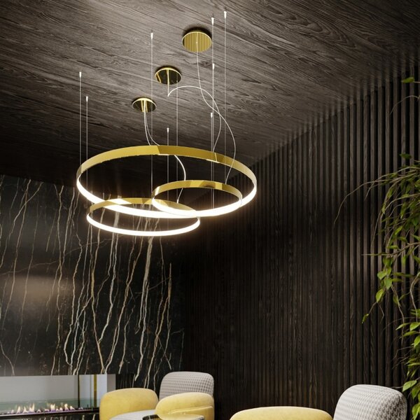 Πλαφονιέρα LED Rio, Γυαλιστερό χρυσό, 3000K, 78x87x12.5 cm