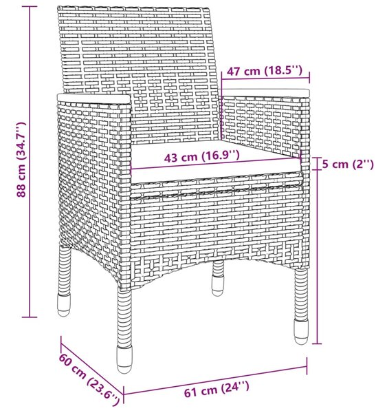 VidaXL Σετ Τραπεζαρίας Κήπου 5 τεμ. Συνθ. Ρατάν & Γυαλί με Μαξιλάρια