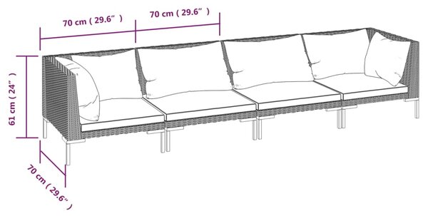 VidaXL Σαλόνι Κήπου 4 τεμ. Σκούρο Γκρι Συνθετικό Ρατάν με Μαξιλάρια