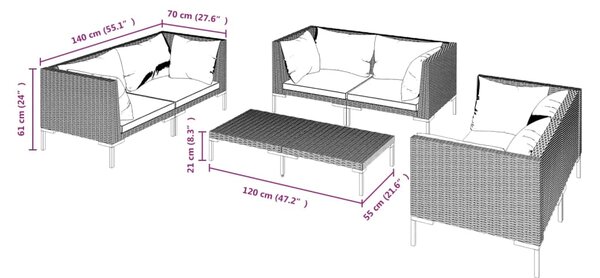 VidaXL Σετ Σαλονιού Κήπου 7 τεμ. Σκ. Γκρι από Συνθ. Ρατάν με Μαξιλάρια