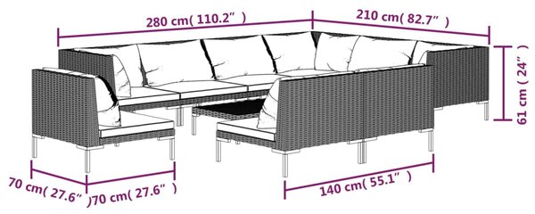 VidaXL Σαλόνι Κήπου 10 τεμ. Σκούρο Γκρι Συνθετ. Ρατάν με Μαξιλάρια