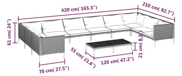 VidaXL Σαλόνι Κήπου 11 τεμ. Σκούρο Γκρι Συνθετ. Ρατάν με Μαξιλάρια