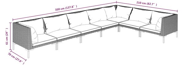 VidaXL Σετ Σαλονιού Κήπου 7 τεμ. Σκ. Γκρι από Συνθ. Ρατάν με Μαξιλάρια